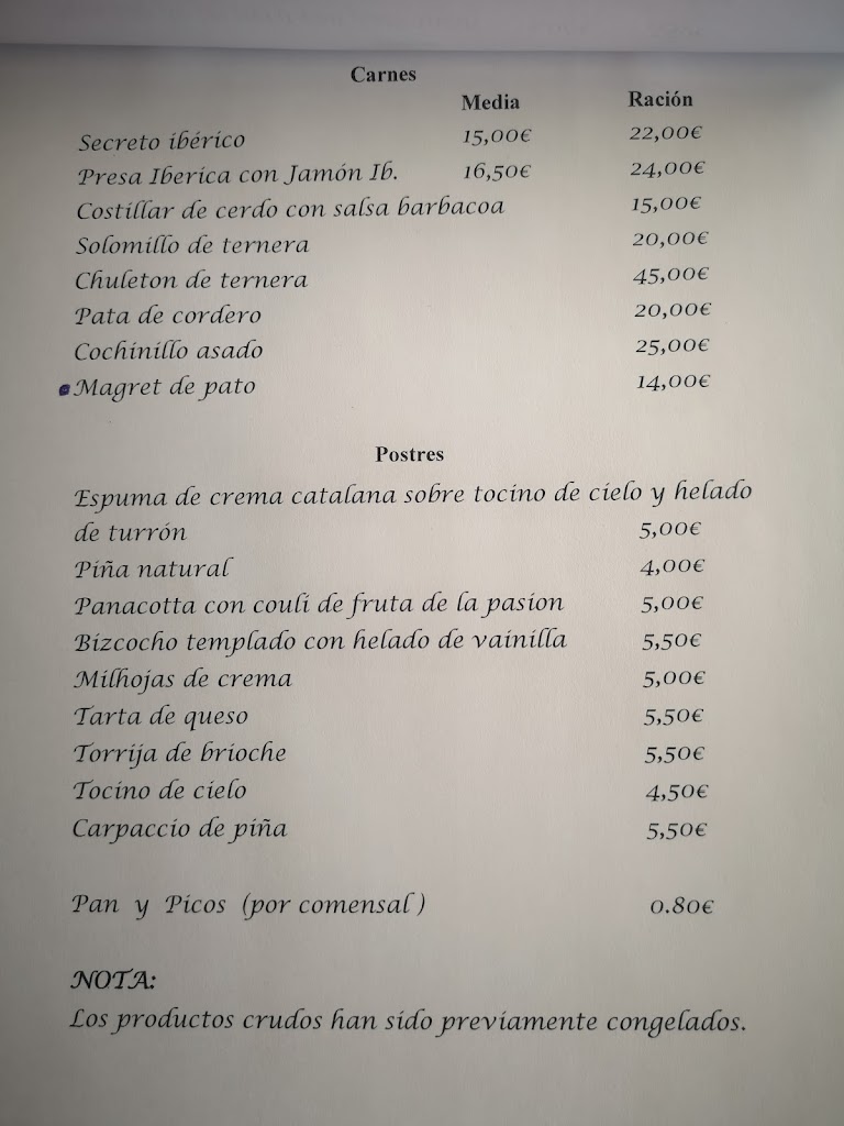 Restaurante Venta Luis Rey — Carta
