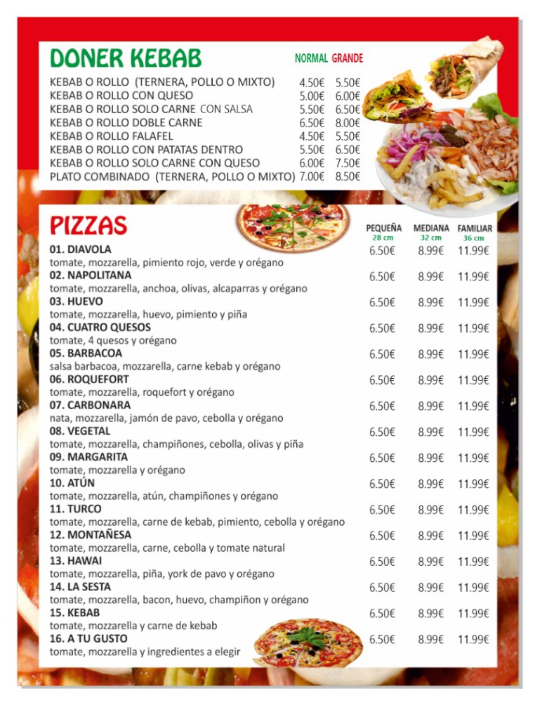 Turko kebab pizzeria — Carta
