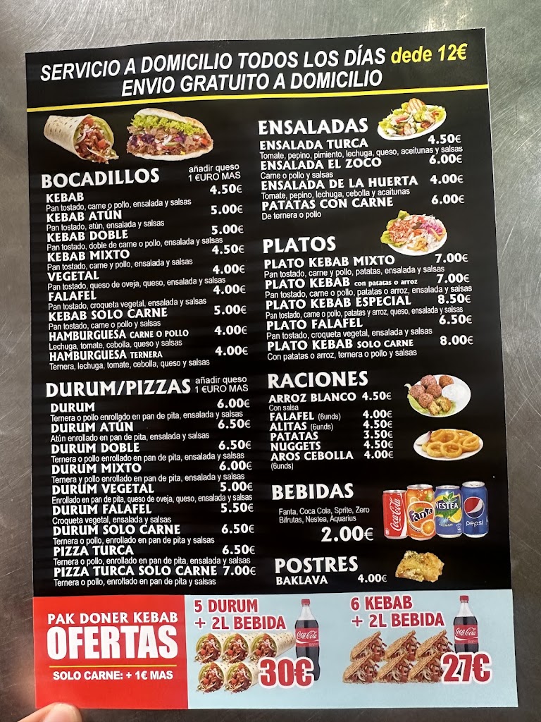 Pak Doner Kebab Tres Cantos — Carta