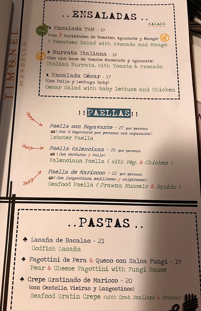 Timonel Marbella — Carta