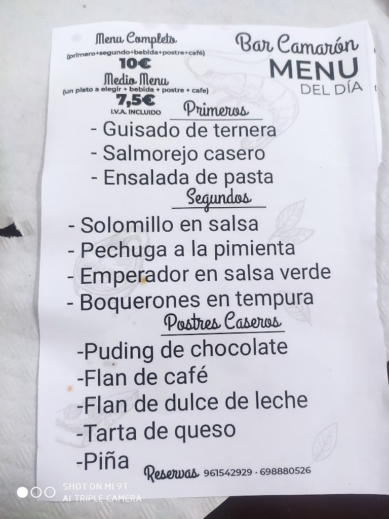Bar Camaron — Carta