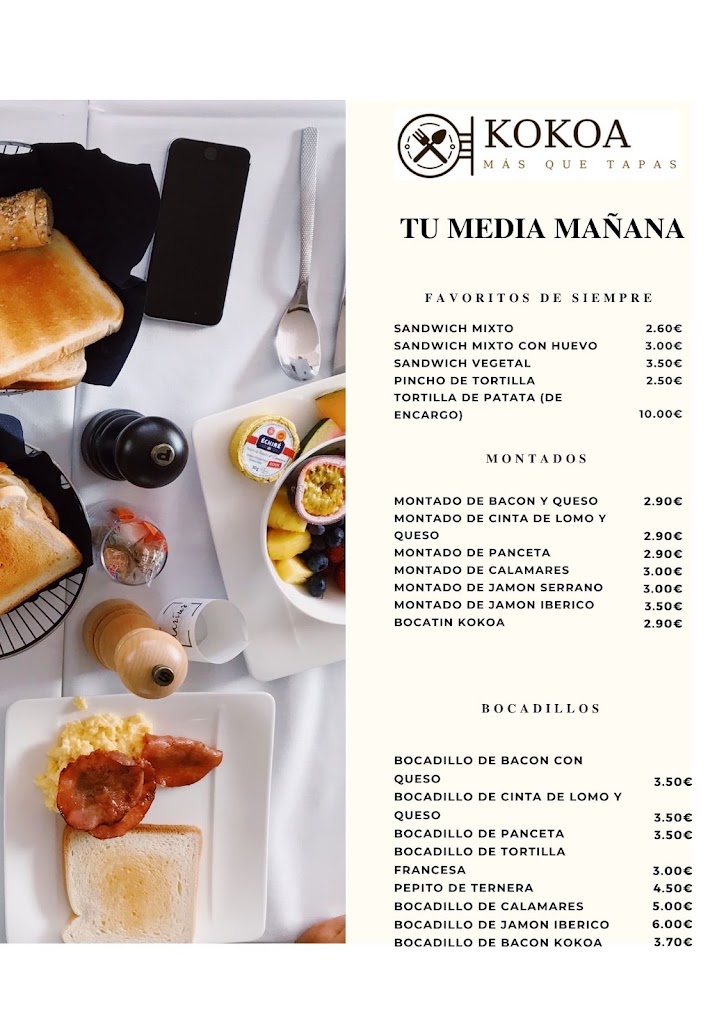 KOKOA Mas que tapas — Carta