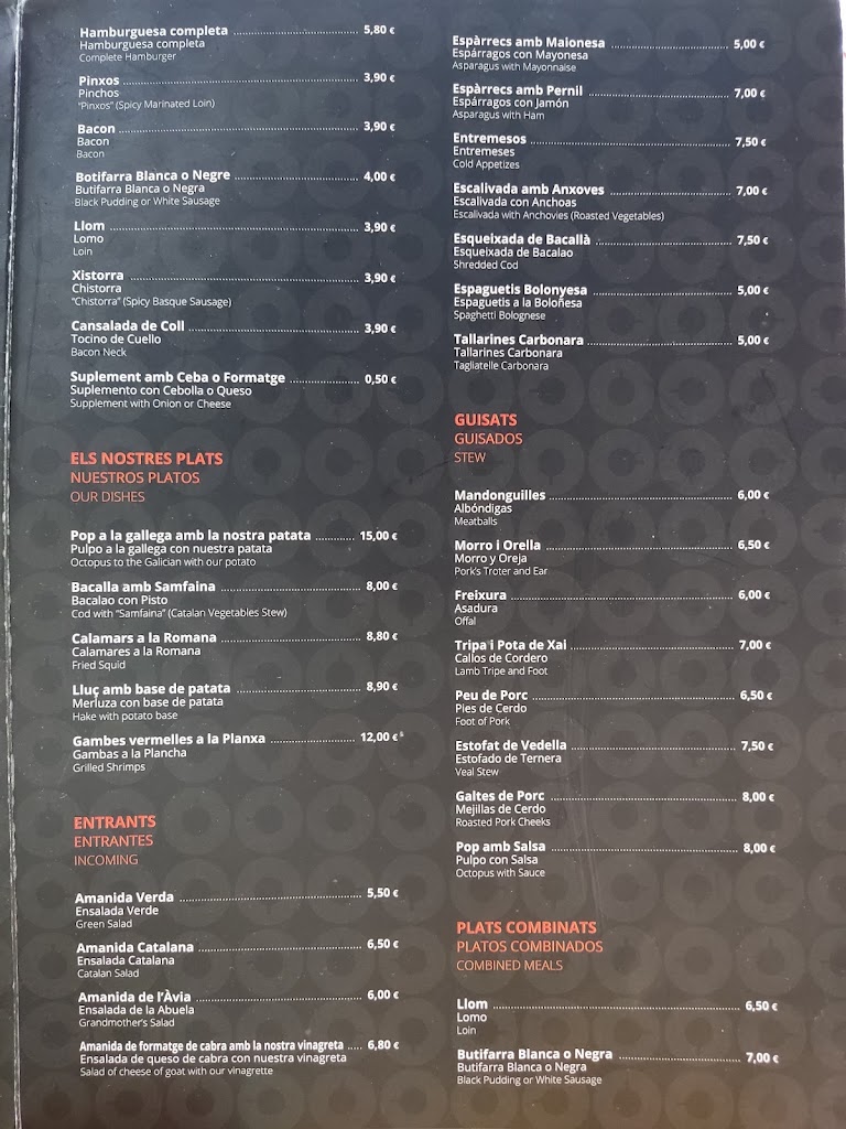 Bar Estacio Berga — Carta