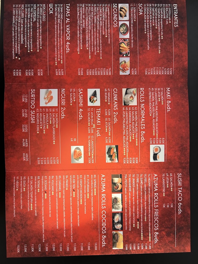 Restaurante Azuma — Carta
