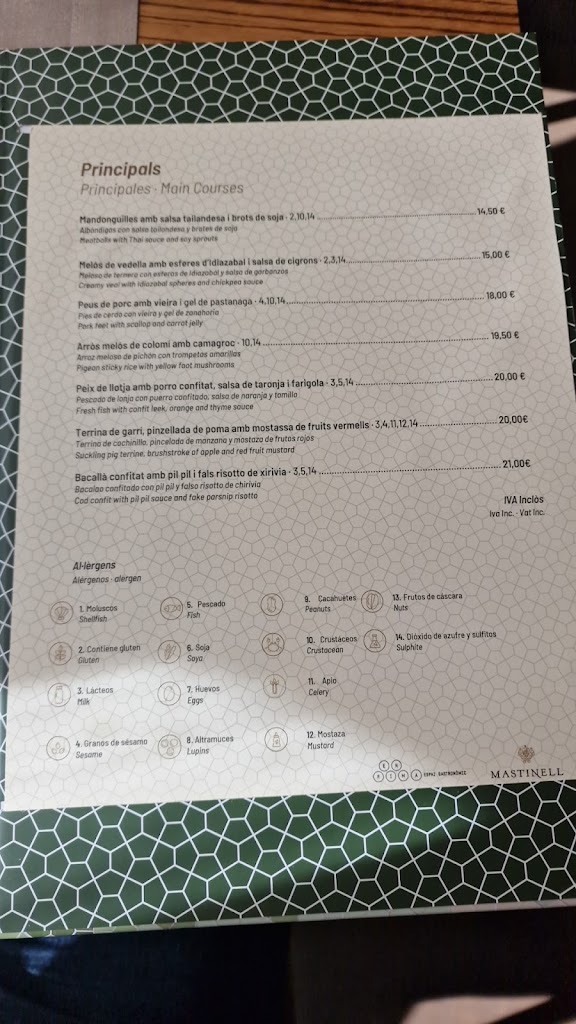 Restaurant En Rima — Carta