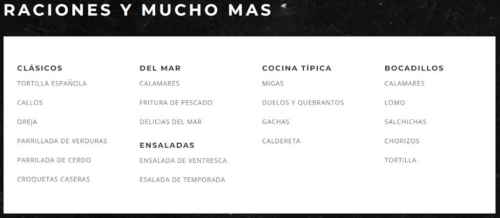Bar El Mercado — Carta