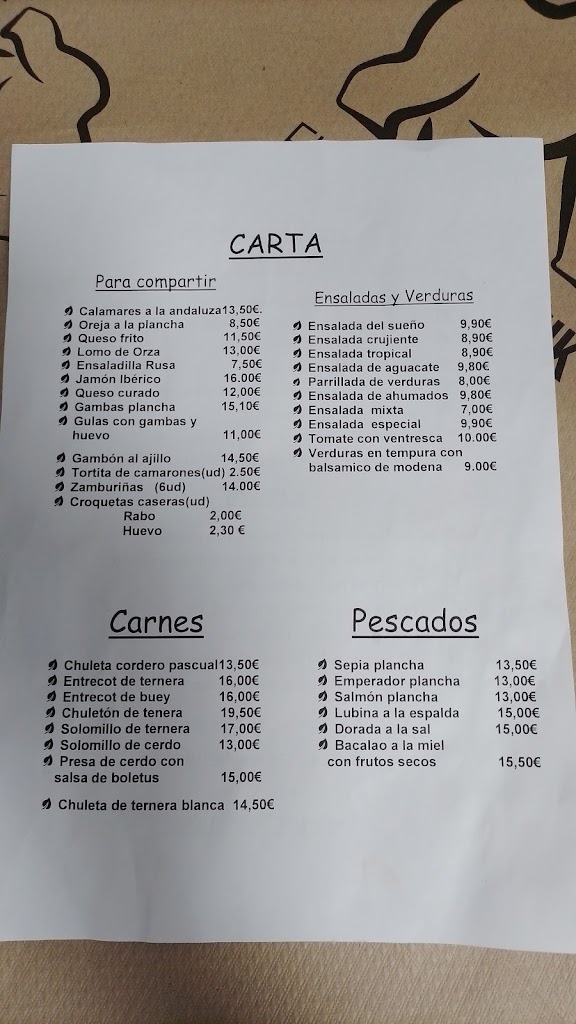Hotel-Restaurante El Sueno de Jemik — Carta