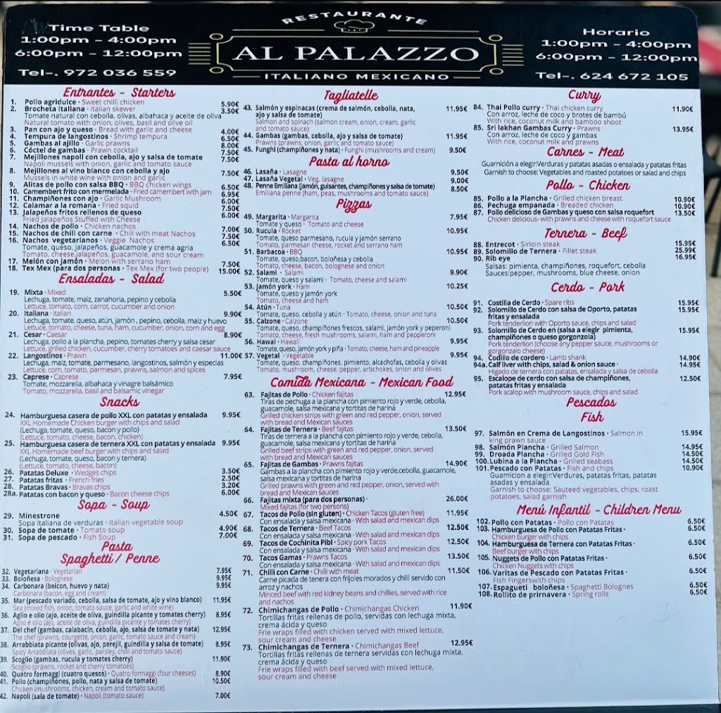 RESTAURANTE AL PALAZZO — Carta