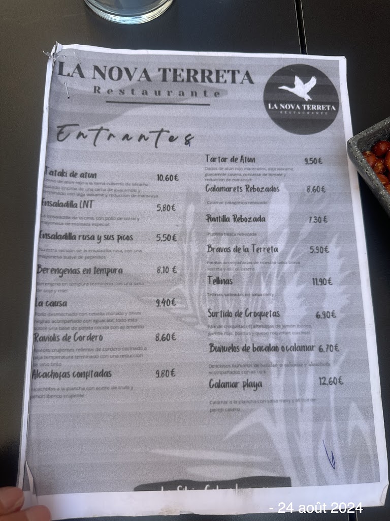 Restaurante La Nova Terreta — Carta