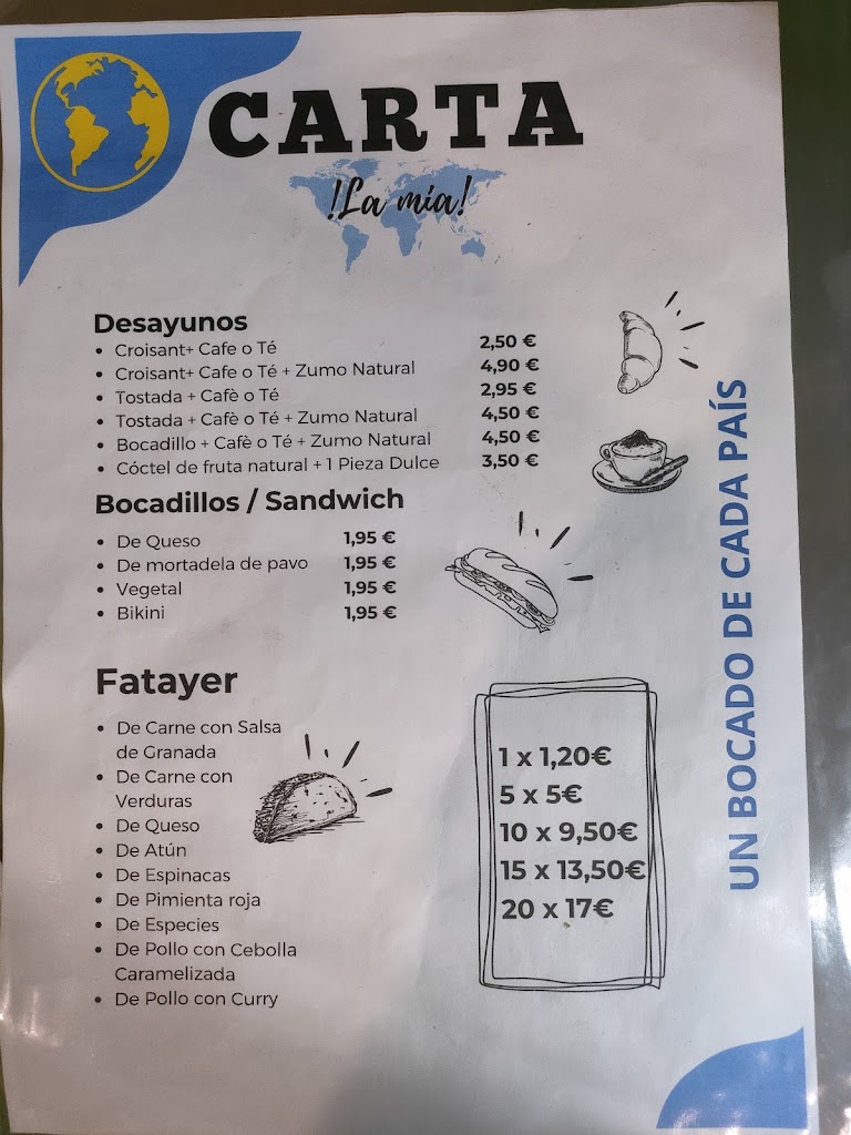 La mia, un bocado de cada pais — Carta