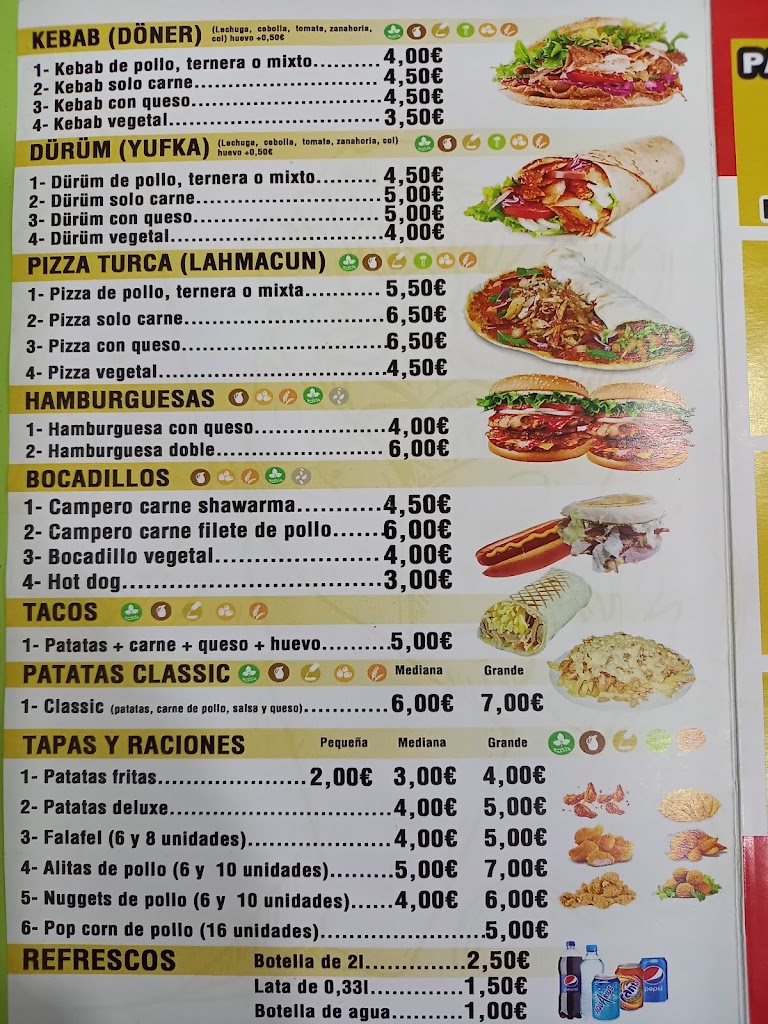 Kebab Torre del Mar — Carta
