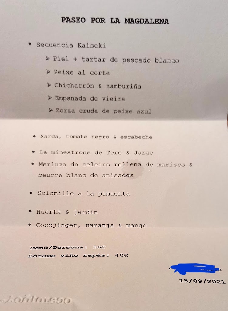 Restaurante O Camino do Ingles — Carta