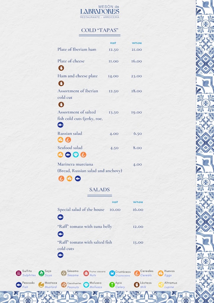 Meson de Labradores, Alicante — Carta