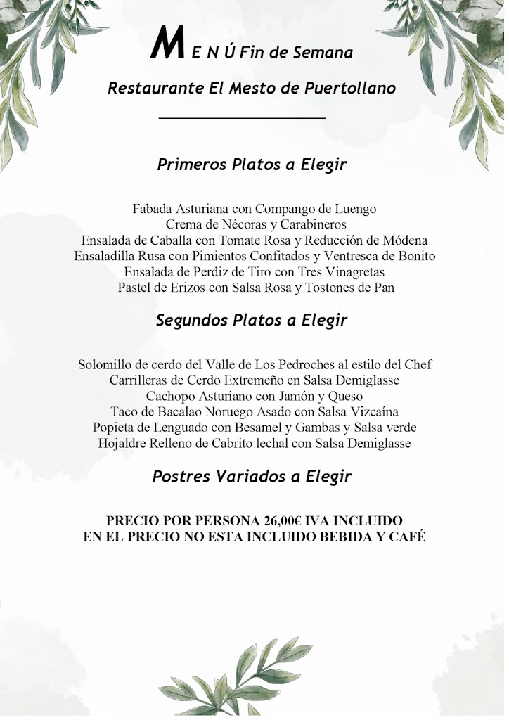 Restaurante El Mesto — Carta