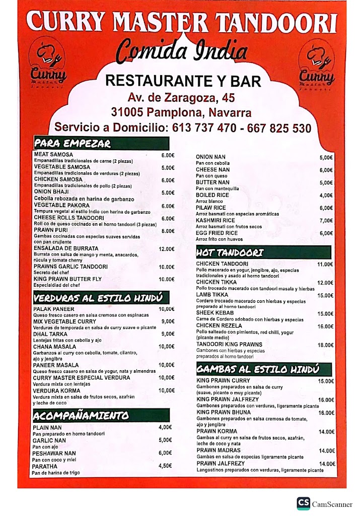 Curry Master Tandoori — Carta