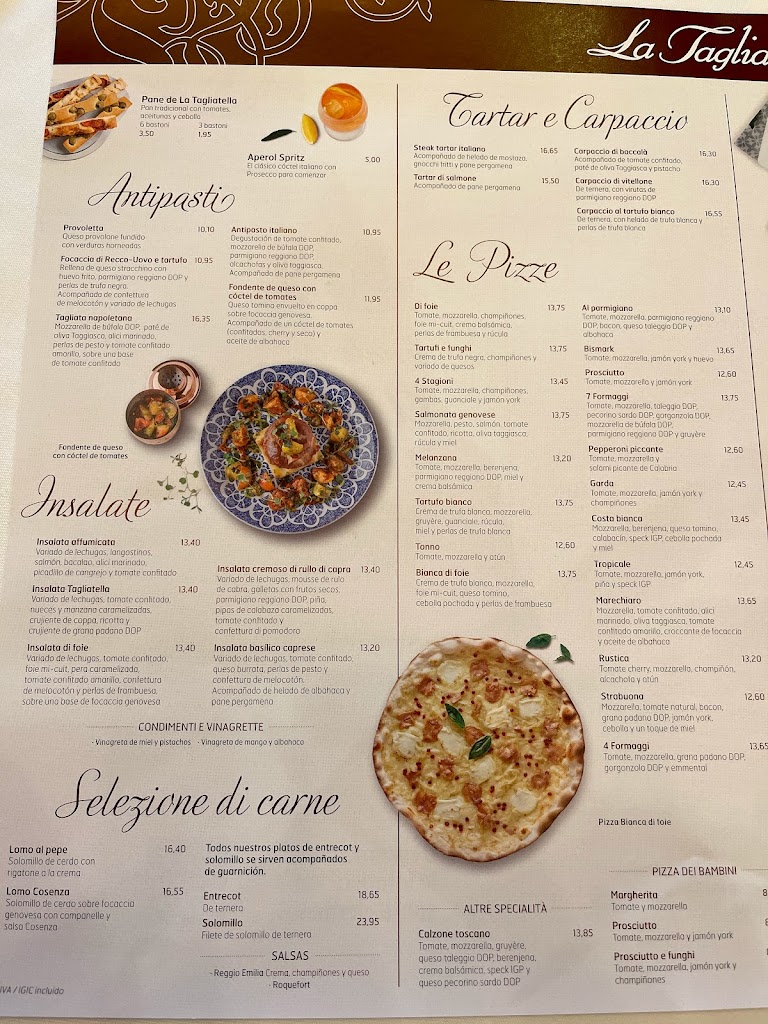 Restaurant La Tagliatella | Cerdanya, Sant Cugat del Valles — Carta