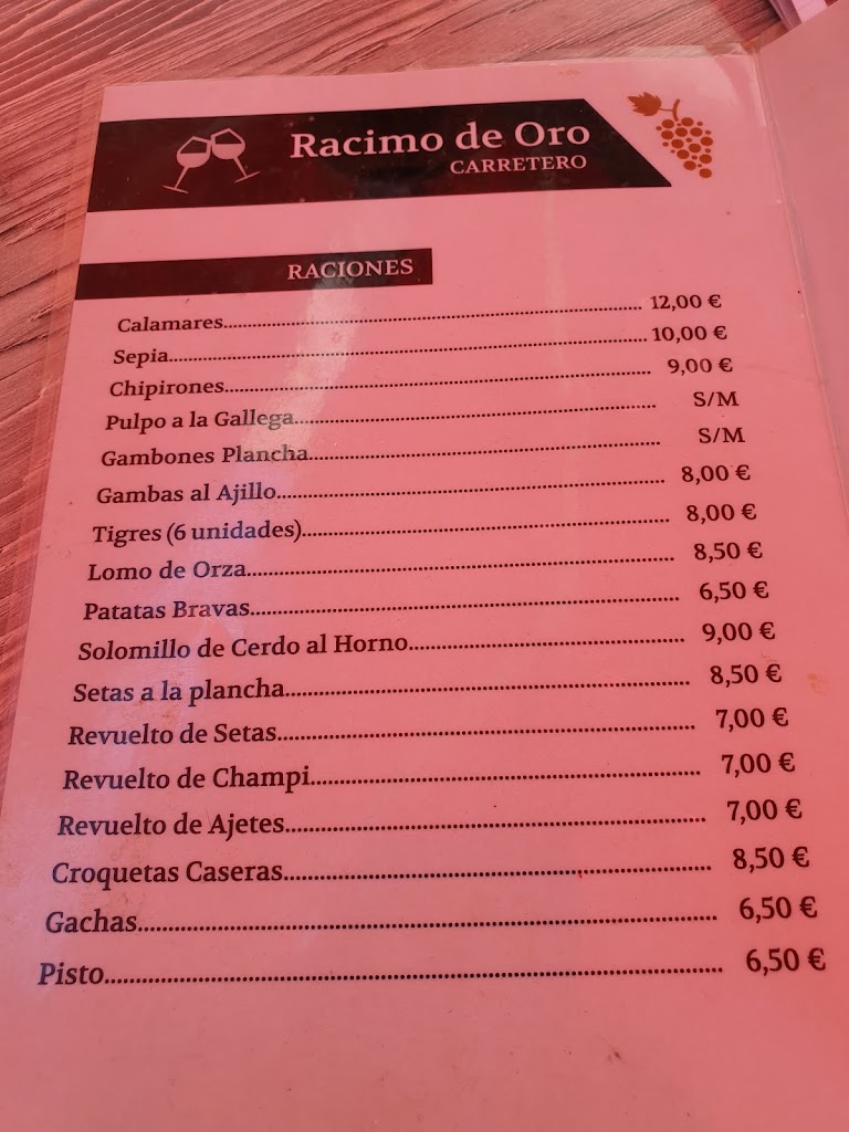 Bar Racimo De Oro — Carta