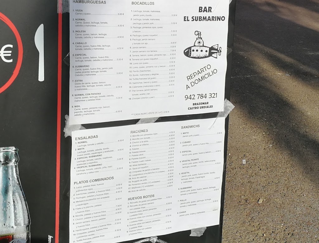 Submarino Cafe — Carta