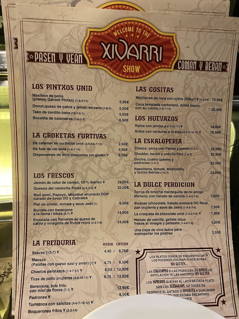 Xivarri Gastronomia SLU — Carta