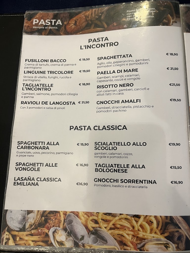 L'Incontro Pizzeria Ristorante Bar — Carta