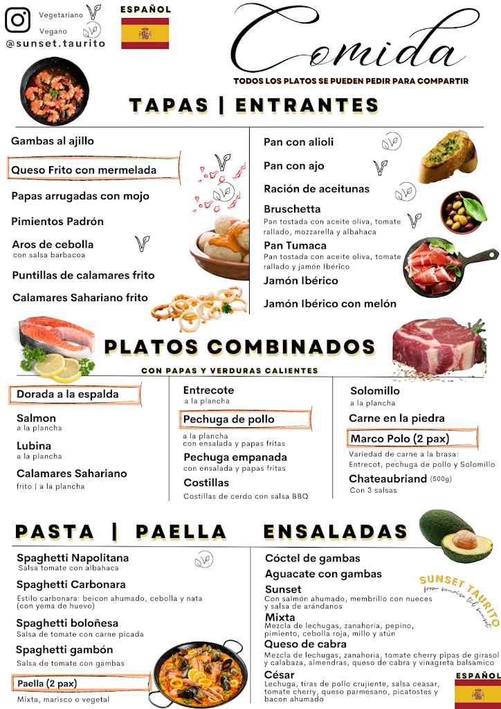 Sunset Taurito Restaurant & Beach Bar — Carta
