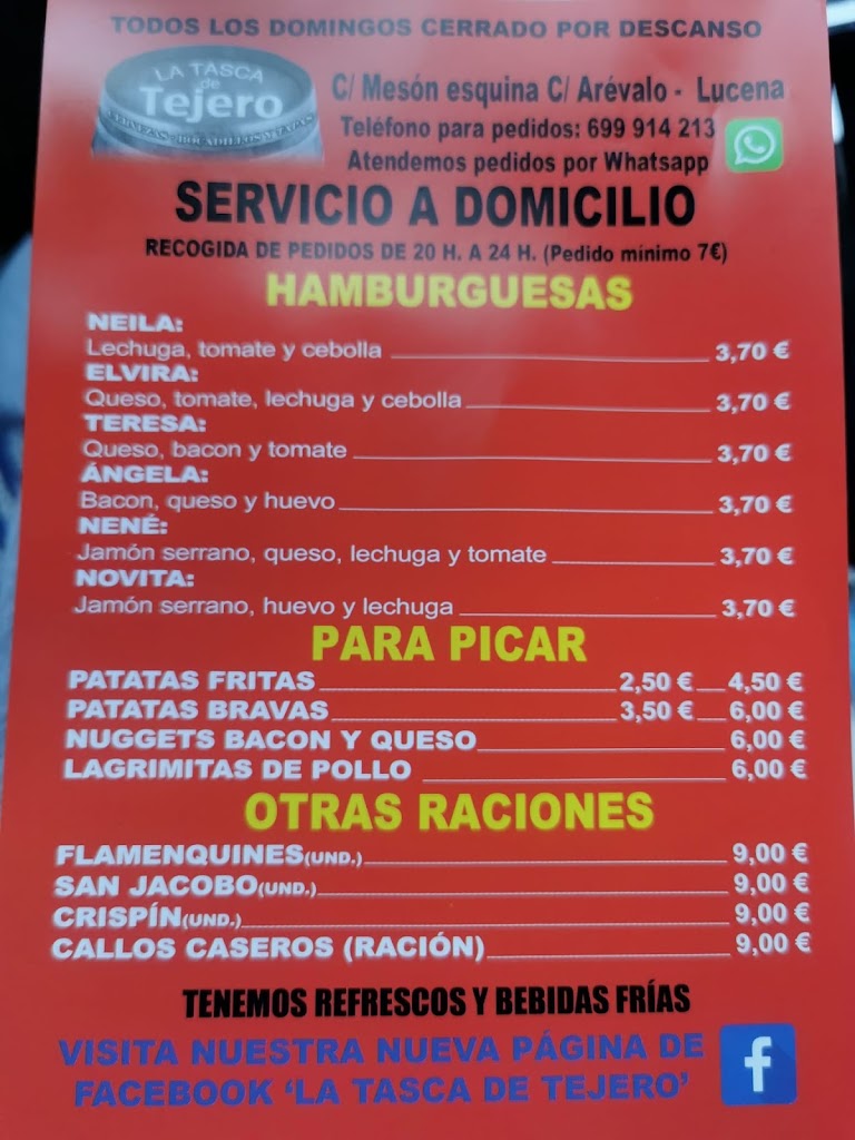 La Tasca de Tejero ( Bar Melilla) — Carta