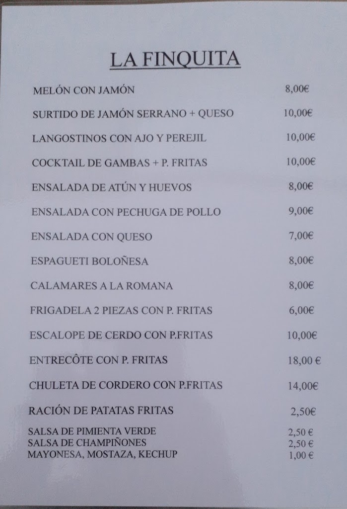 Restaurante La Finquita — Carta