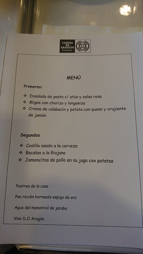Restaurante Aljaferia — Carta