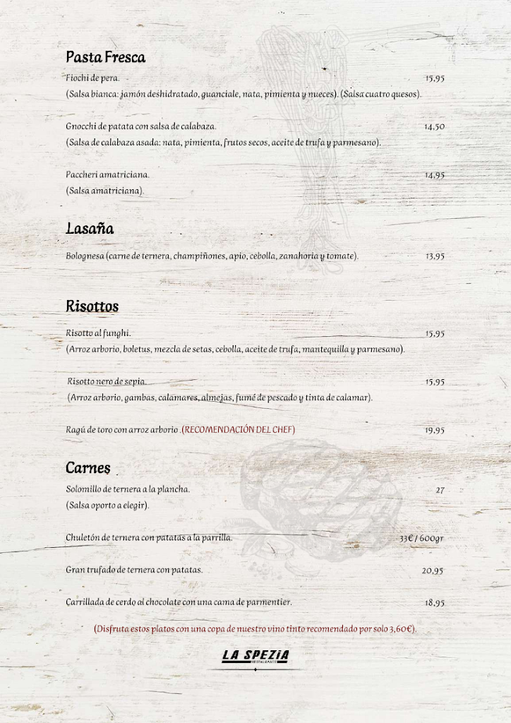 Restaurante La Spezia — Carta