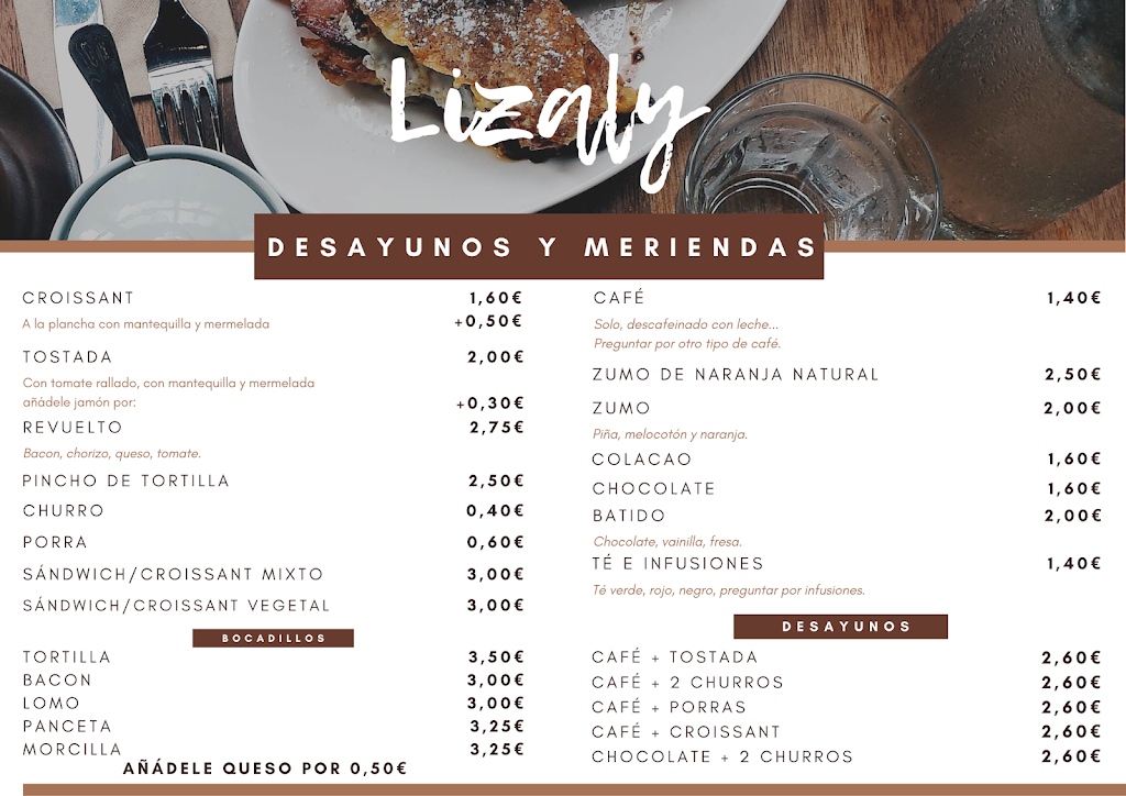 Bar restaurante Lizaly — Carta