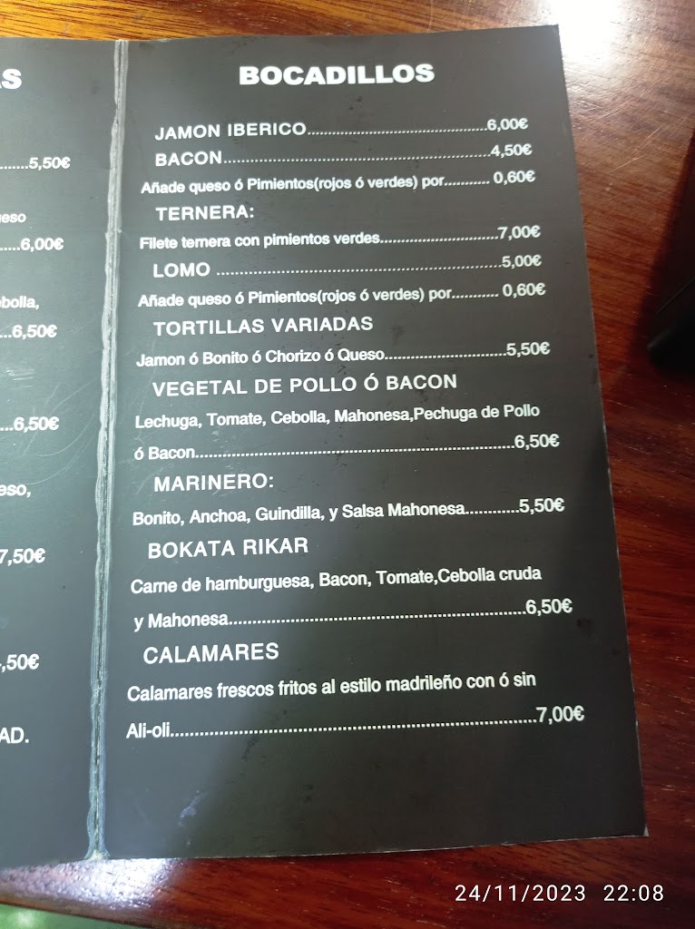 Cafe la Terraza Zurbaranbarri — Carta