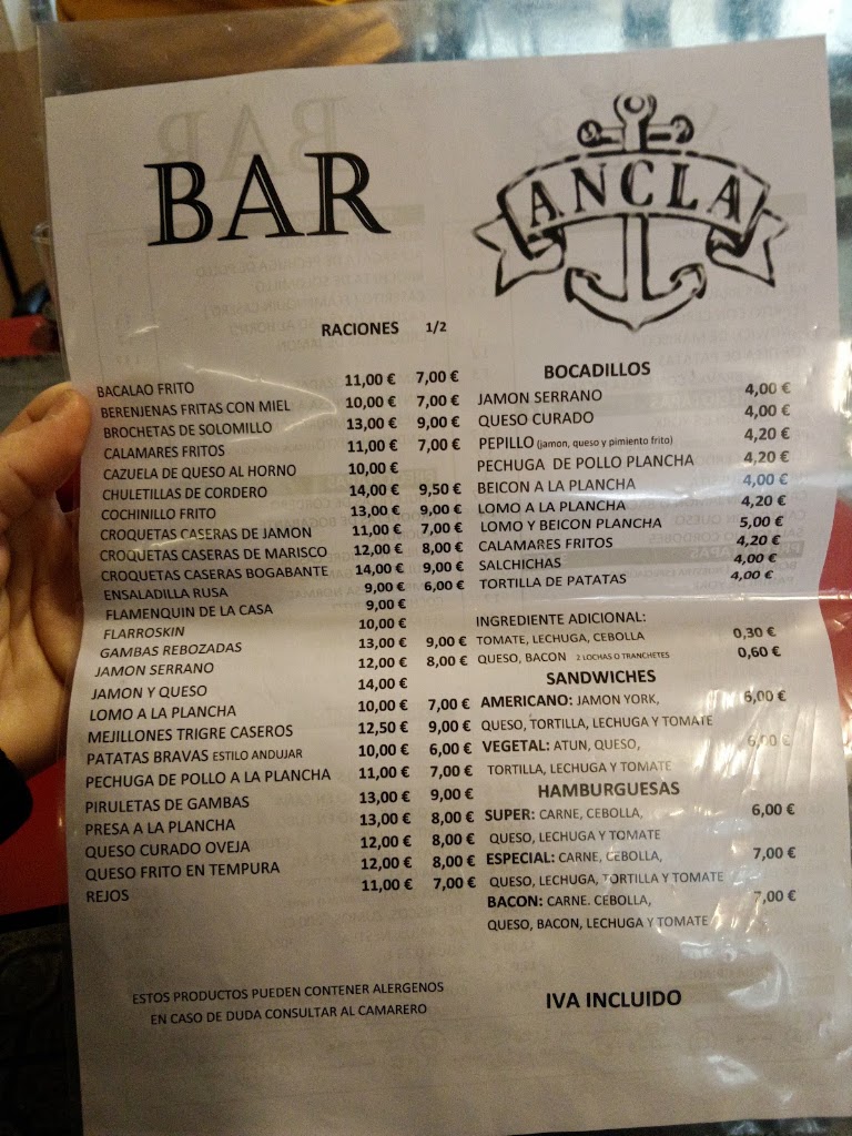 BAR ANCLA — Carta