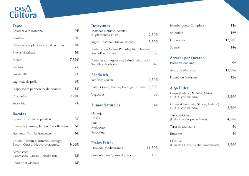 Bar de la Casa de la Cultura — Carta