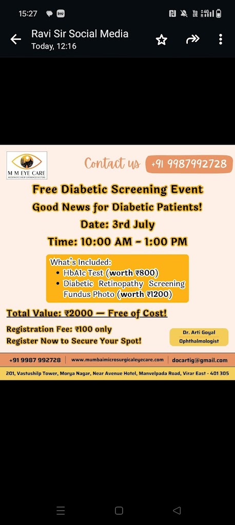 Dr Arti Goyal M M Eye Hospital Eye Care Center Eye Specialist Eye Doctor Eye Surgeon Retina Cataract Glaucoma Virar