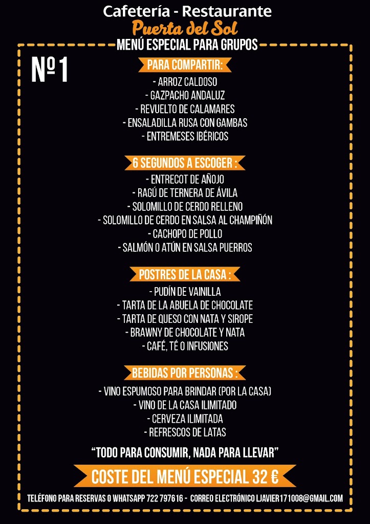 Cafeteria Restaurante Puerta Del Sol — Carta