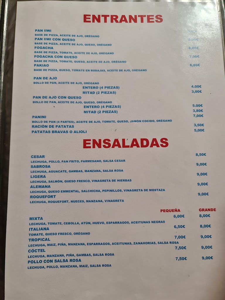 Pizzeria IIWI — Carta