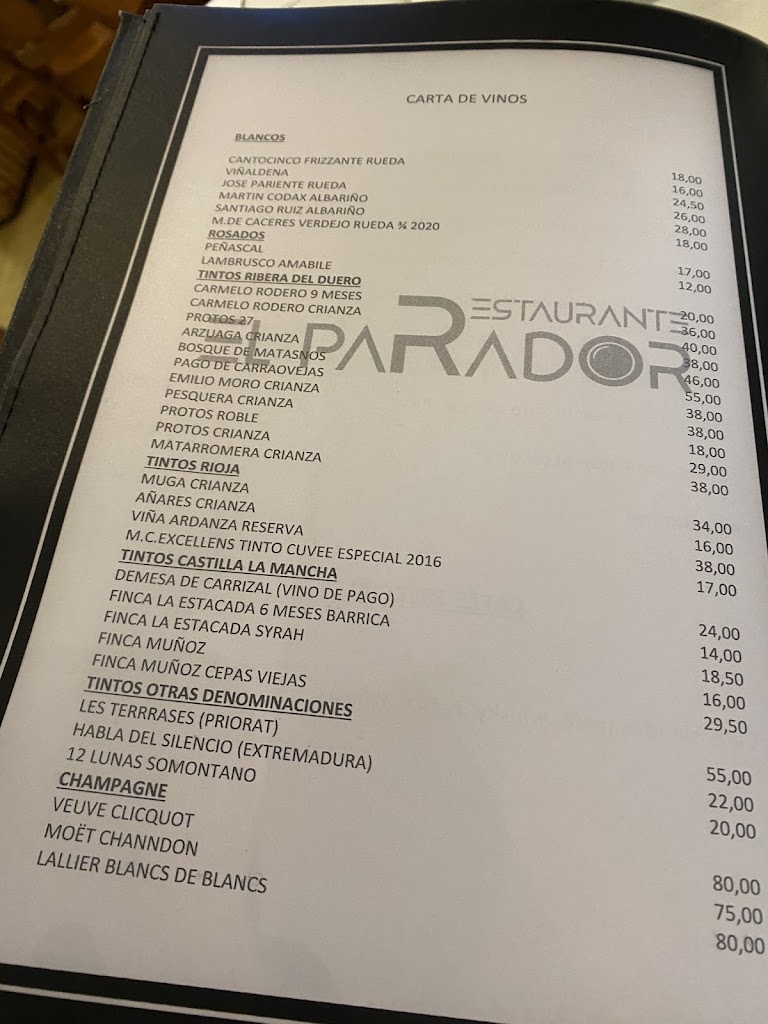 Restaurante el Parador Illescas — Carta