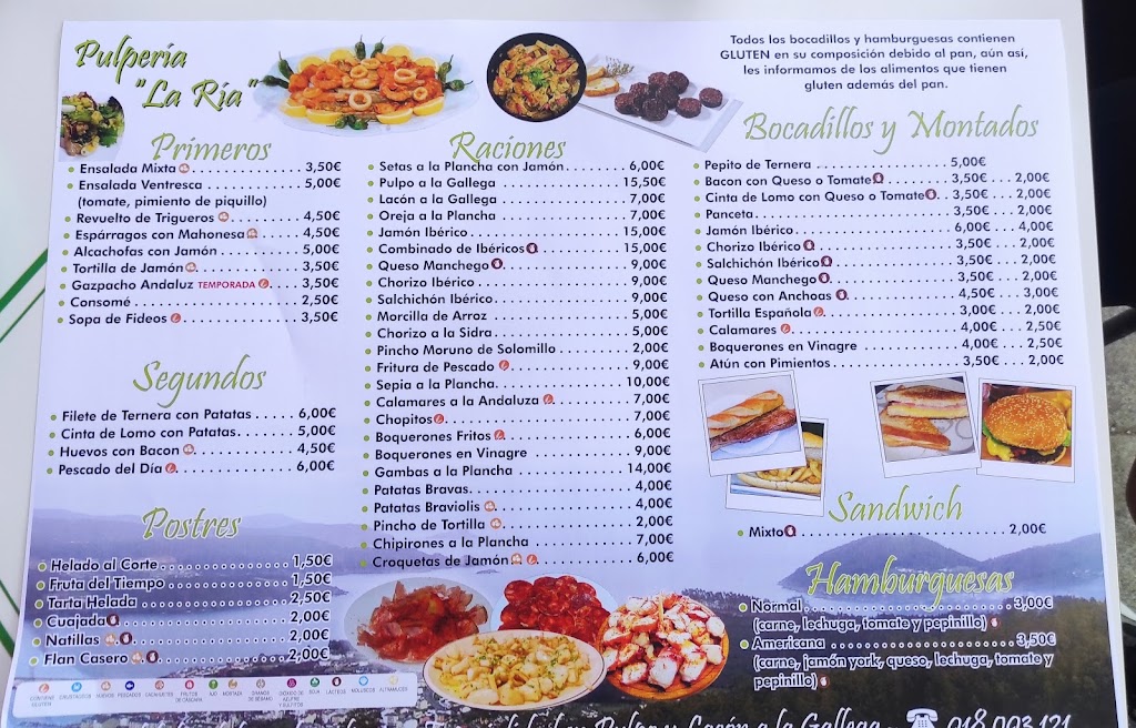 Pulperia la Ria — Carta