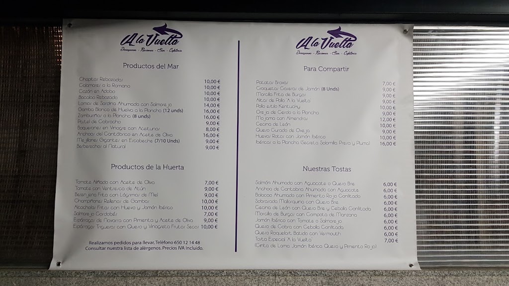A la vuelta Bar Restaurante — Carta