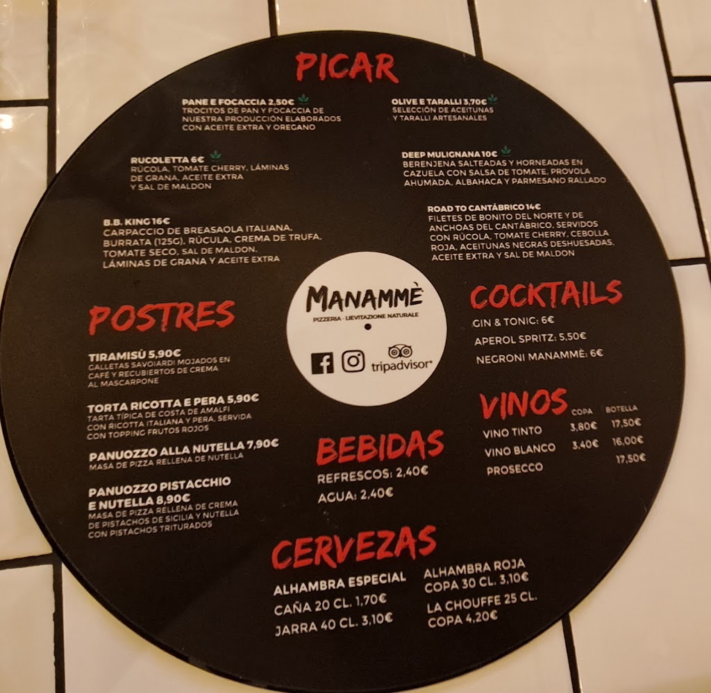 Manamme Pizzeria — Carta