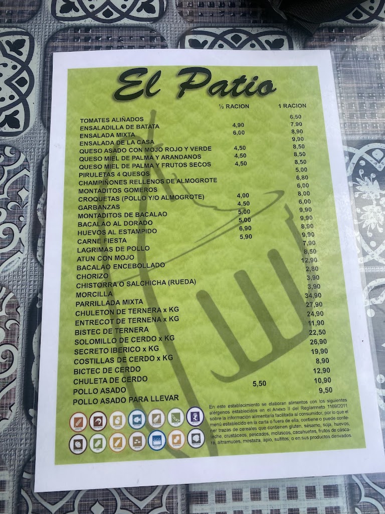 Guachinche El Patio — Carta