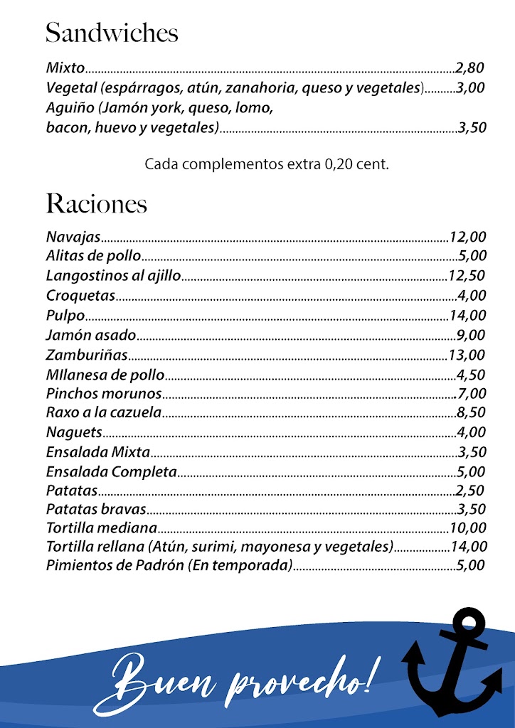 Cafe Bar Aguino — Carta