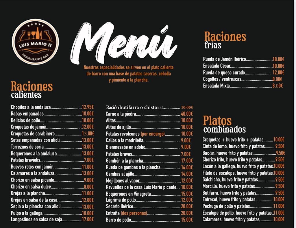 Restaurante Bar Luis Mario II — Carta