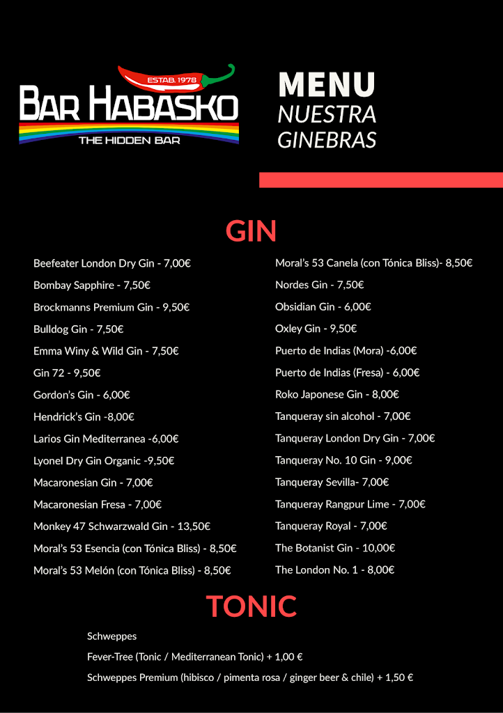 Bar Habasko - The hidden Bar — Carta