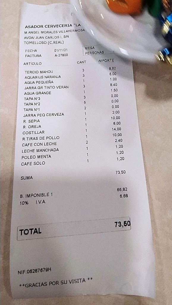 Asador Cerveceria La Trilla — Carta
