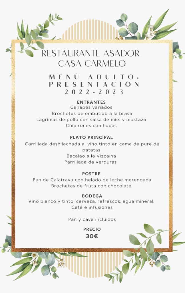 Restaurante Asador Casa Carmelo — Carta