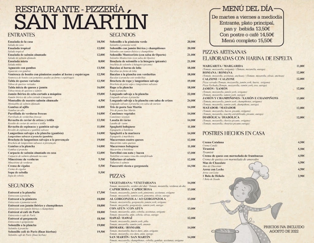 Restaurante pizzeria San Martin — Carta