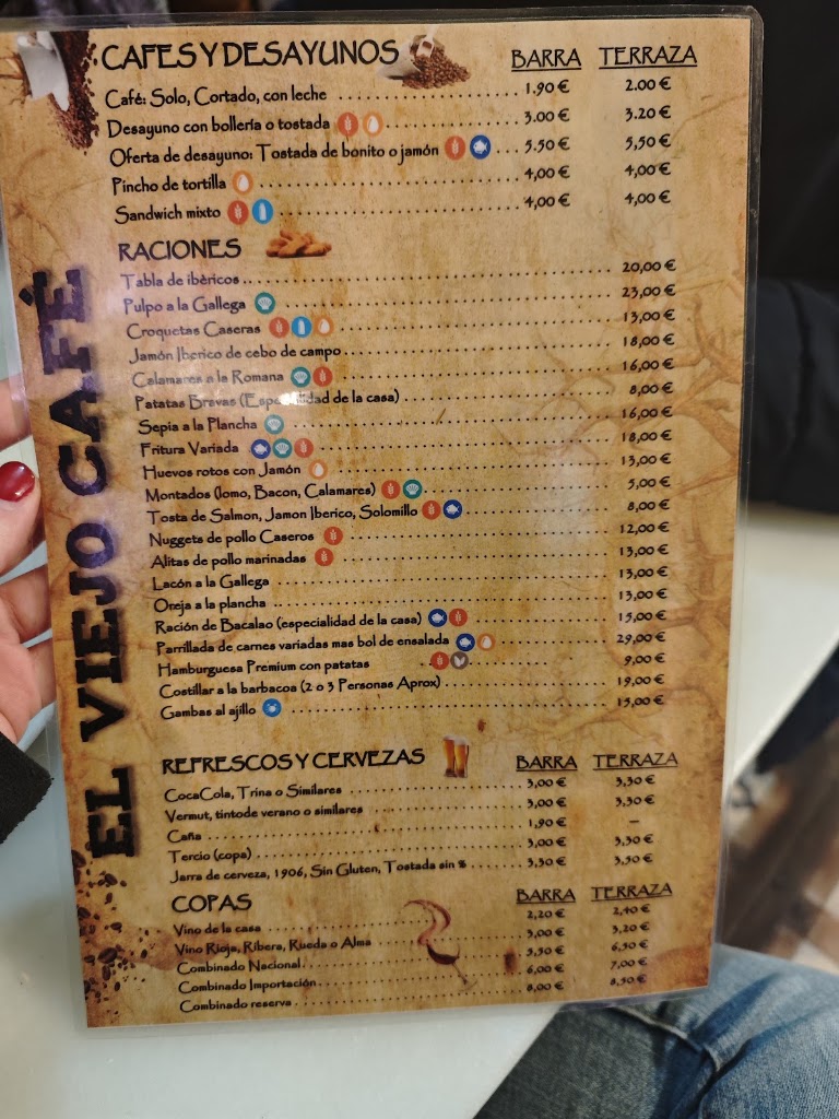 Bar restaurante El Viejo Cafe — Carta