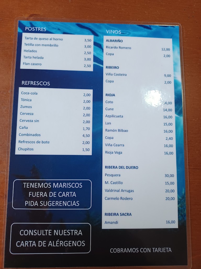 Pulperia coba de ons — Carta
