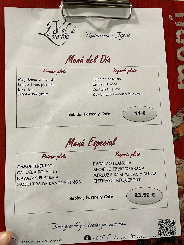 Restaurante Val Do Lourina Taperia — Carta